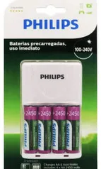 Carregador de Pilhas Philips com 4 Pilhas Aa Recarregáveis 2450mAh Bivolt Branco | R$130