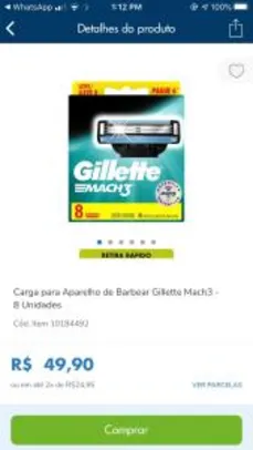 Carga para Aparelho de Barbear Gillette Mach3 - 8 Unidades | R$50