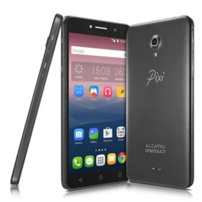 [Extra]Smartphone alcatel Pixi4 6 Preto com Tela 6” qHD, Memória 8GB, Câmera 13MP, Selfie 8MP com flash, Quad Core 1.3Ghz, Android 5.1, Dual Chip e 3G R$600