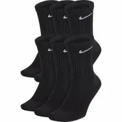 Meia Nike Cano Alto Everyday Cush Crew c/ 6 Pares - Preto e Branco