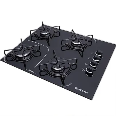 Cooktop 4 Bocas a Gás Atlas Agile Up Glass com Mesa de Vidro e Queimador Mega Chama Bivolt