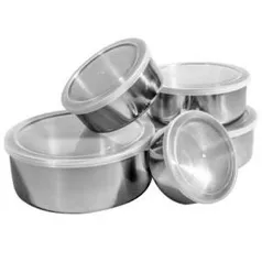 [Kangoolu] Conjunto de Potes e Tigelas Organizadoras Inox com Tampas 5 peças - R$18