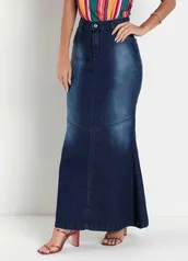 Rosalie - Saia Longa Sereia Jeans Escuro Moda Evangélica