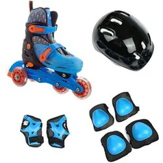 Patins Infantil 4 Rodas Ajustável com Kit de Proteção 32-35 Azul - brink