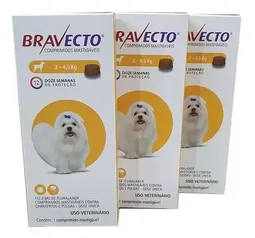 [ PRIME ] Bravecto Anti Pulgas e Carrapatos - Comprimido mastigável 112,5 mg - Para cães com 2-4,5kg - Pack com 3 Unidades