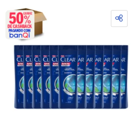 [BanQi R$124] 12 Shampoo Anticaspa Clear Men Ice Cool Menthol 400ml