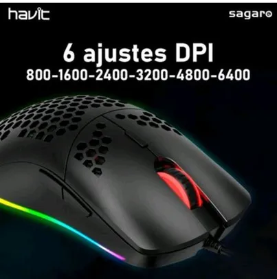 Mouse Gamer RGB Havit MS1023 7 Botões | R$ 107