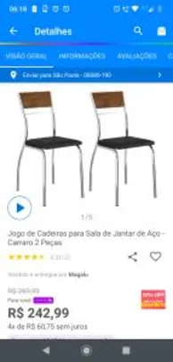 [Clube da Lu] Cadeiras de Aço - Carraro - 2 peças | R$ 216