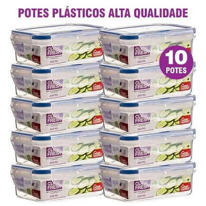 Kit 10 Potes Plásticos 100% Herméticos Qualidade Click Fresh