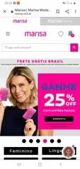 25% OFF + frete grátis (mínimo R$100) na Marisa