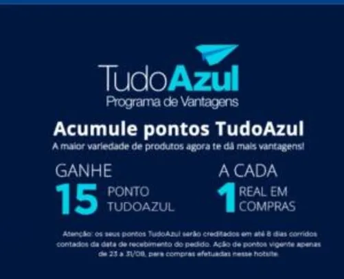 Casas Bahia - 15 pontos TudoAzul por cada real gasto