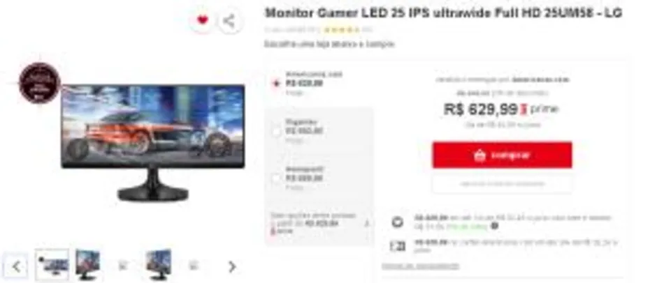 Monitor Gamer LED 25 IPS ultrawide Full HD 25UM58 - LG - R$630