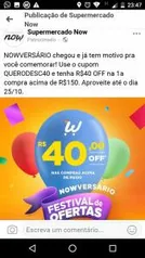 [1ª Compra] R$40 OFF acima de R$150 no Supermercado Now