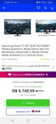 [App + AME R$4275] Samsung Smart TV 55" QLED 4K | R$4749