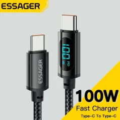 [3 UNID R$12,99 cada/R$ 41 GPAY/TAXA INCLUSA] Essager Cabo Tipo-C 100W PD, Carregamento Super Rápido, Para iOS e Android