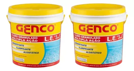 (R$150,99 cada) Kit 2 Cloro Genco Piscina Tratamento 3x1 Multi Ação 10kg