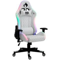 Cadeira Gamer FOX Racer RGB Branca com Iluminação (Led) - Logo Preta