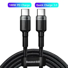 (Primeira Compra) Cabo Baseus usb c para usb tipo c 5a 100w