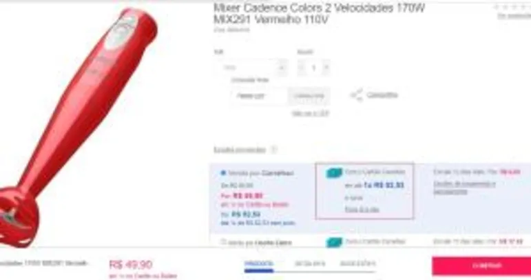 Mixer Cadence Colors 2 Velocidades 170W MIX291 Vermelho 110V | R$50