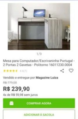 Mesa para Computador/Escrivaninha Portugal - 2 Portas 2 Gavetas - Politorno | R$239