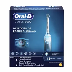 Escova  Elétrica Oral-B Genius 8000 Bivolt Recarregável + 2 Refis Sensi Ultrafino E Crossaction