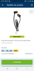 Fone de Ouvido JBL T110 In Ear Pure Bass Preto