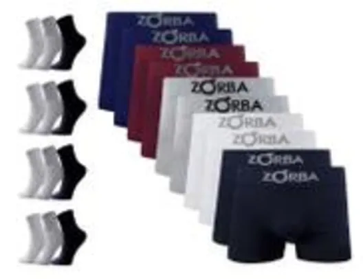 Kit 10 Cuecas Boxer Zorba Diversas Cores + 10 Pares De Meia M15