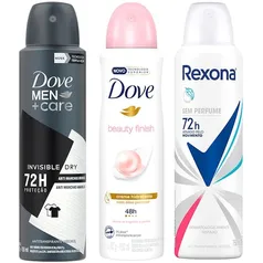 Antitranspirante Aerosol Dove Men+Care Invisible Dry + Dove Beauty Finish + Rexona sem Perfume 150ml