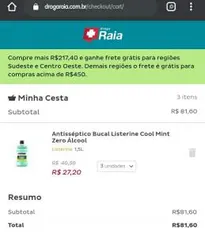 Antisséptico Bucal Listerine Cool Mint Zero Álcool | R$27