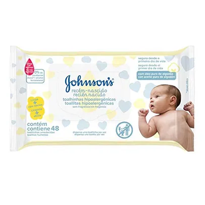 Toalha Hipoalergênica Recém Nascido, Johnson's Baby, Amarelo, Pacote de 48 unidades