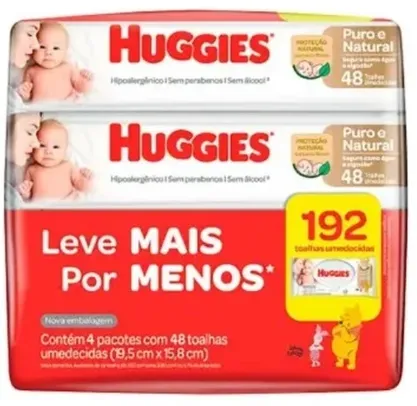 (R$3,12 cada) Lenço Umedecido Huggies Disney Baby Puro e Natural 4 pacotes com 48 unidades cada