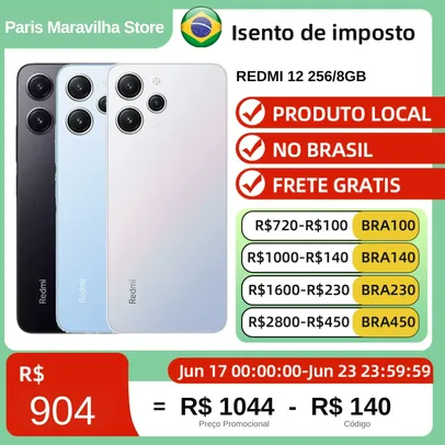 [Do Brasil ] Smartphone Xiaomi Redmi 12 256GB ROM 8GB RAM 