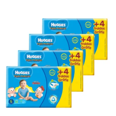 Fraldas Huggies G Turma da Mônica Tripla Proteção Mega - G- 192 Unidades + 16 Unidades./ M 216 Unidades + 16 Unidades / XG 168 Unidades + 16 Unidades