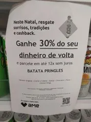 (AME R$ 7) Pringles 30% de Cashback Americanas R$10