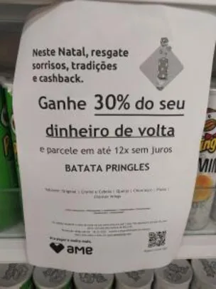 (AME R$ 7) Pringles 30% de Cashback Americanas R$10