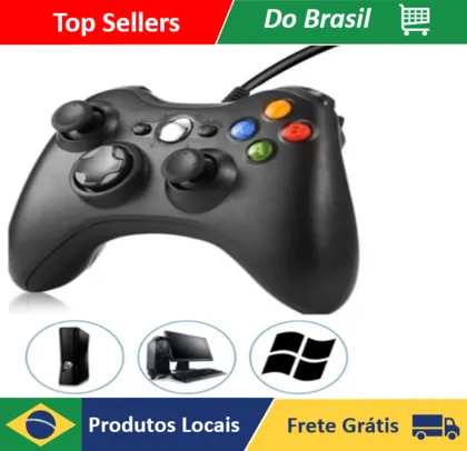 [R$ 43.69 C. NOVA] Controle De Xbox 360 Com Fio de 2 Metros Para Video Game e PC