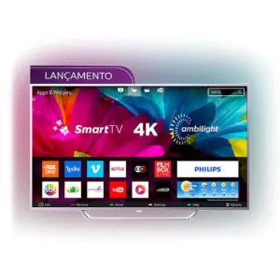 Smart TV LED Ambilight 65" Philips 65PUG6412/78 Ultra HD 4k com Conv Digital 4 HDMI 2 USB Wi-Fi 60Hz - Prata | R$4.139 (R$3.932 com AME)