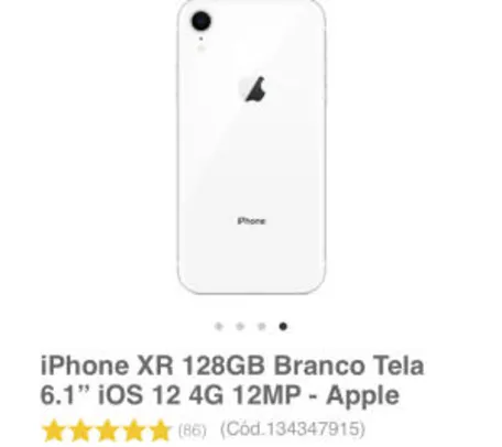 iPhone XR 128GB Preto Tela 6.1” iOS 12 4G 12MP - Apple | R$3.509