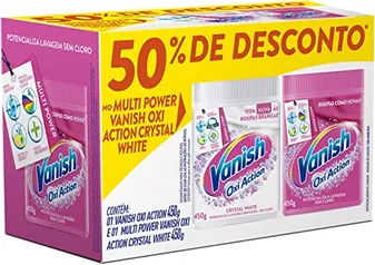 Kit Tira Manchas em Pó Vanish Oxi Action com 1 Rosa 450g e 1 Branco 450g