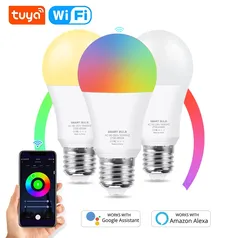 Lâmpada LED inteligente com Wi Fi, RGB, CW, WW, Alexa, Compatível com o Google Assistente, Tuya Smart Life, Decoração, E27