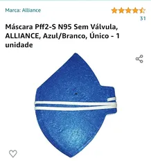 Máscara Pff2-S N95 Sem Válvula, ALLIANCE, Azul/Branco, Único