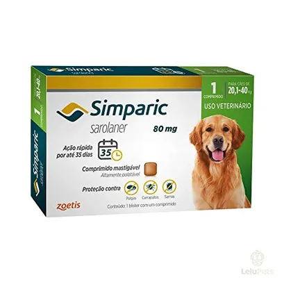 Simparic para cães de 20,1 até 40kg (80 mg) | R$62