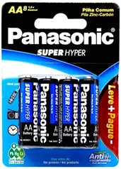 [Super R$7,28] Panasonic, 8 Pilhas AA, Linha Super Hyper - Proteção Antivazamento