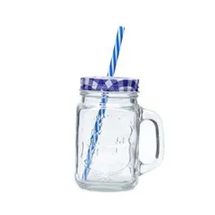 Caneca de Vidro com Tampa e Canudo Party Lyor Transparente/ Azul 425Ml | R$9