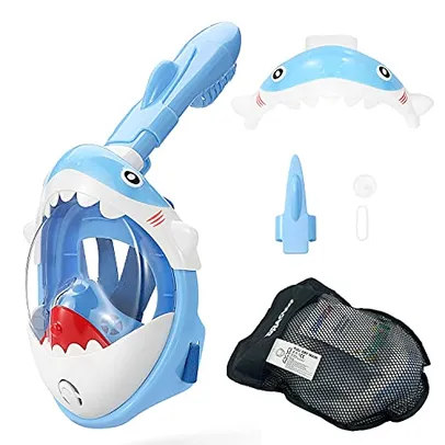Máscara Mergulho Snorkel Full Face Infantil Com Suporte Gopro Câmera (Azul (Tubarão Máscara Mergulho))