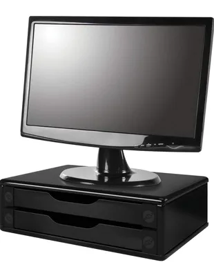 [Prime] Suporte de Monitor 2 Gavetas, Mdf Preto (Black Piano) - Souza & Cia