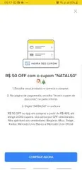 Desconto de R$ 50,00 em compras acima de R$ 499