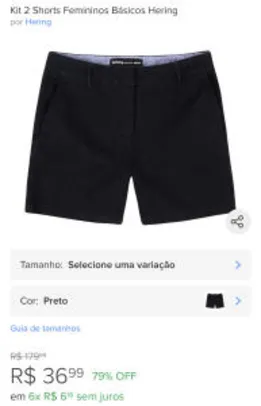 Kit 2 Shorts Femininos Básicos Hering R$37