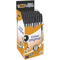 [100 Unidadades] Caneta Preta Bic Cristal Dura Mais – Ponta Esferográfica Média de 1.0mm.