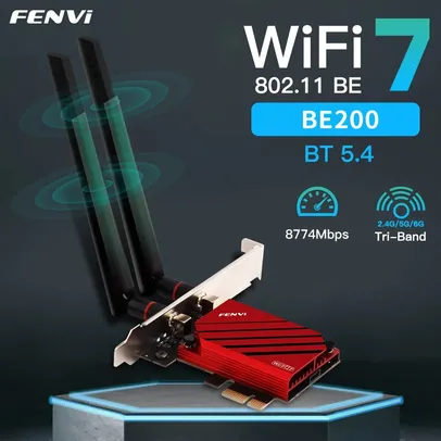 Placa de rede sem fio WiFi 7 Fenvi BE8800, Tri Band